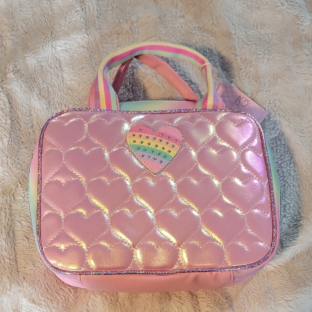 Pink Quilted Heart Handbag with Metallic Sheen